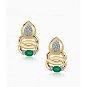 Çelik Gold Renkli Zümrüt Yeşili Küpe