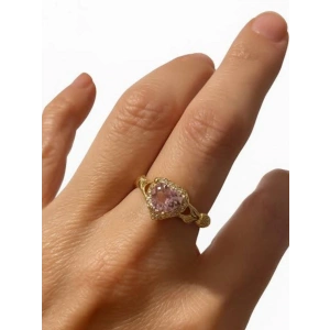 Gold Renkli Çelik Kalp Detaylı Yüzük