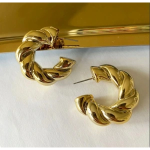 Gold Renkli Halka  Vintage Esintili Küpe