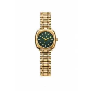 Gold ve Yeşil Renkli Çelik Kadın Saat