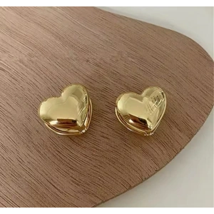 Kalp Detay Gold Küpe