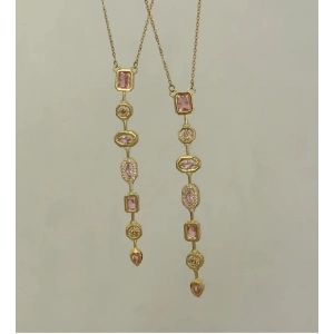 Melis Göral 7 Element Çelik Gold Kolye Pudra Renkli