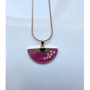 Yelpaze Model Fuşya Renkli Çelik Kolye