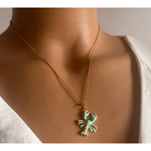 Yengeç Modeli Su Yeşili Çelik Gold Kolye