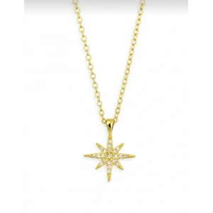 Yıldız Model Taşlı Çelik Gold Kolye
