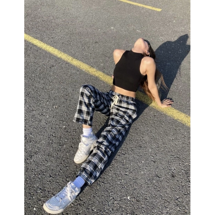 Ekoseli Unisex Eşofman Altı (SİYAH)