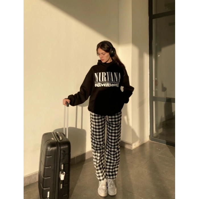 Ekoseli Unisex Eşofman Altı (SİYAH)