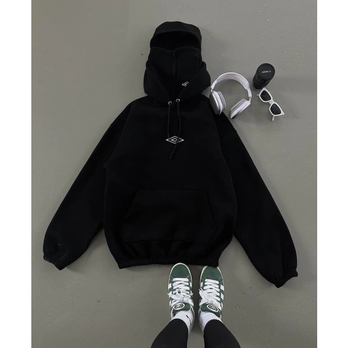 Fermuarlı Çift Kapüşonlu Unisex Oversize Hoodie