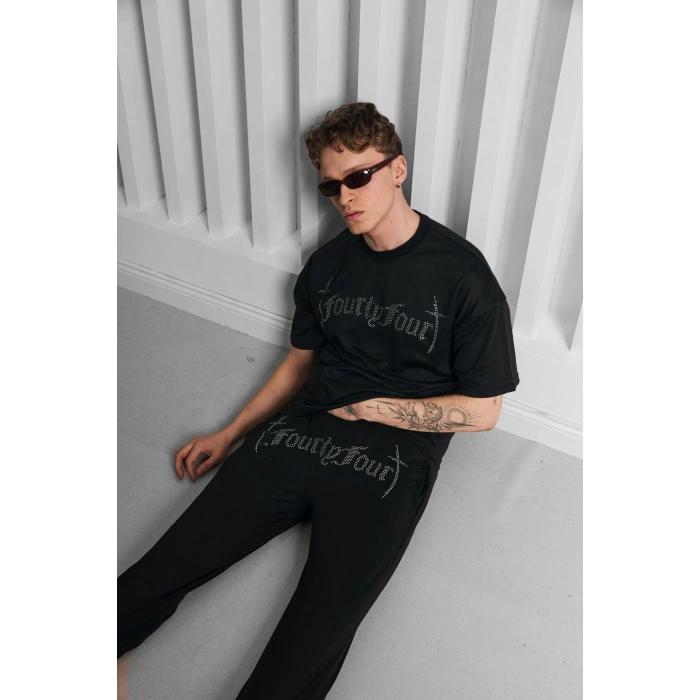 FOURTY TAŞ BASKI UNISEX TAKIM(SİYAH)