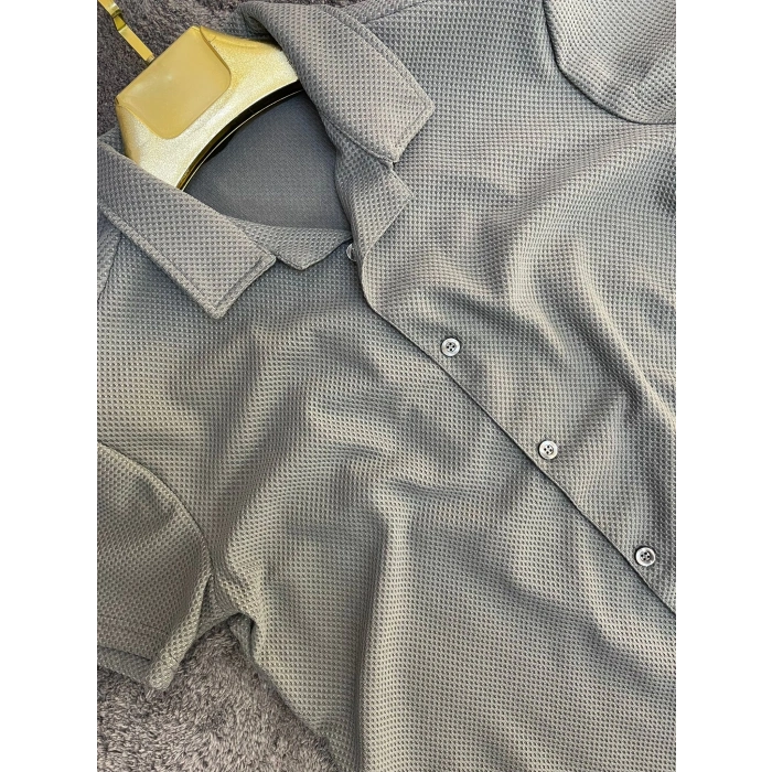 Gri Örme Slim Gömlek