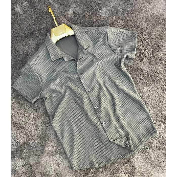 Gri Örme Slim Gömlek