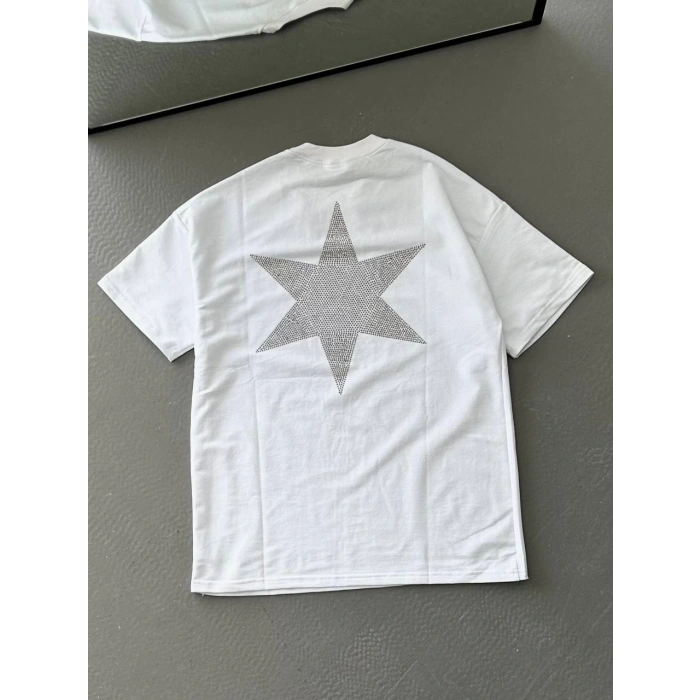 MOTİVE ROMANTİK Taş Baskı Unisex Oversize Tshirt(Beyaz)