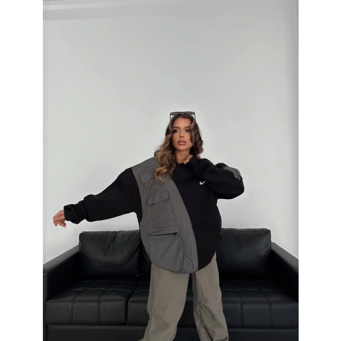 NK Paraşüt Kumaş Parçalı Unisex Sweatshirt(REPLİKA)