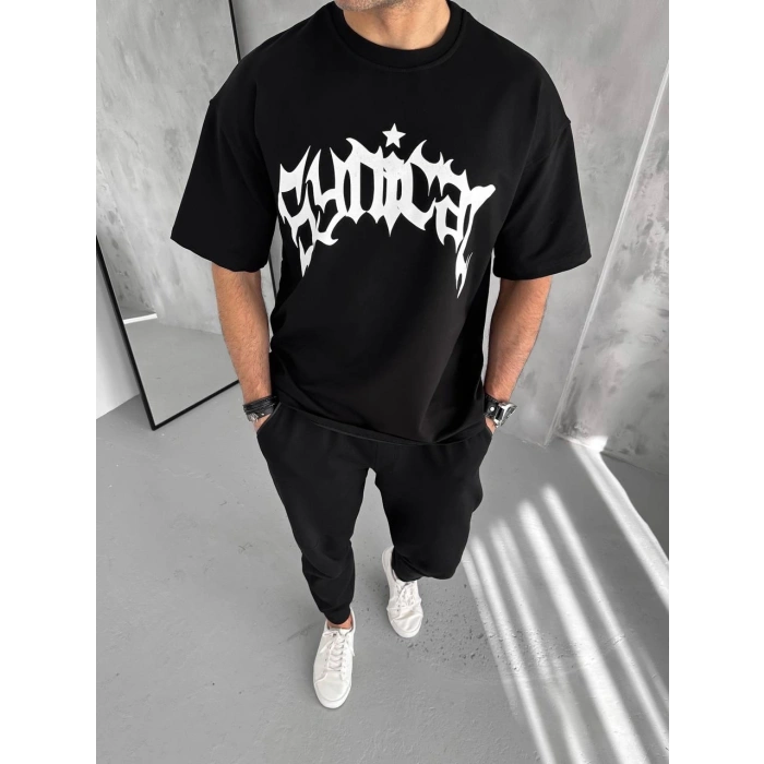 SIRT TAŞ BASKI UNISEX OVERSIZE TSHIRT (SİYAH)