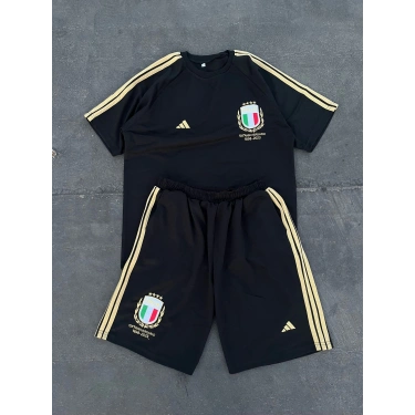 ADİDAS ITALIA BASKI UNISEX ŞORT TAKIM(SİYAH)