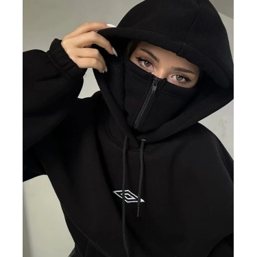 Fermuarlı Çift Kapüşonlu Unisex Oversize Hoodie