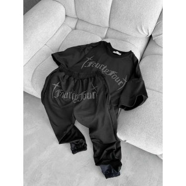 FOURTY TAŞ BASKI UNISEX TAKIM(SİYAH)