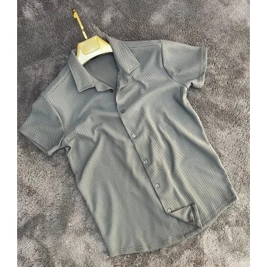 Gri Örme Slim Gömlek