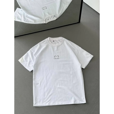 MOTİVE ROMANTİK Taş Baskı Unisex Oversize Tshirt(Beyaz)