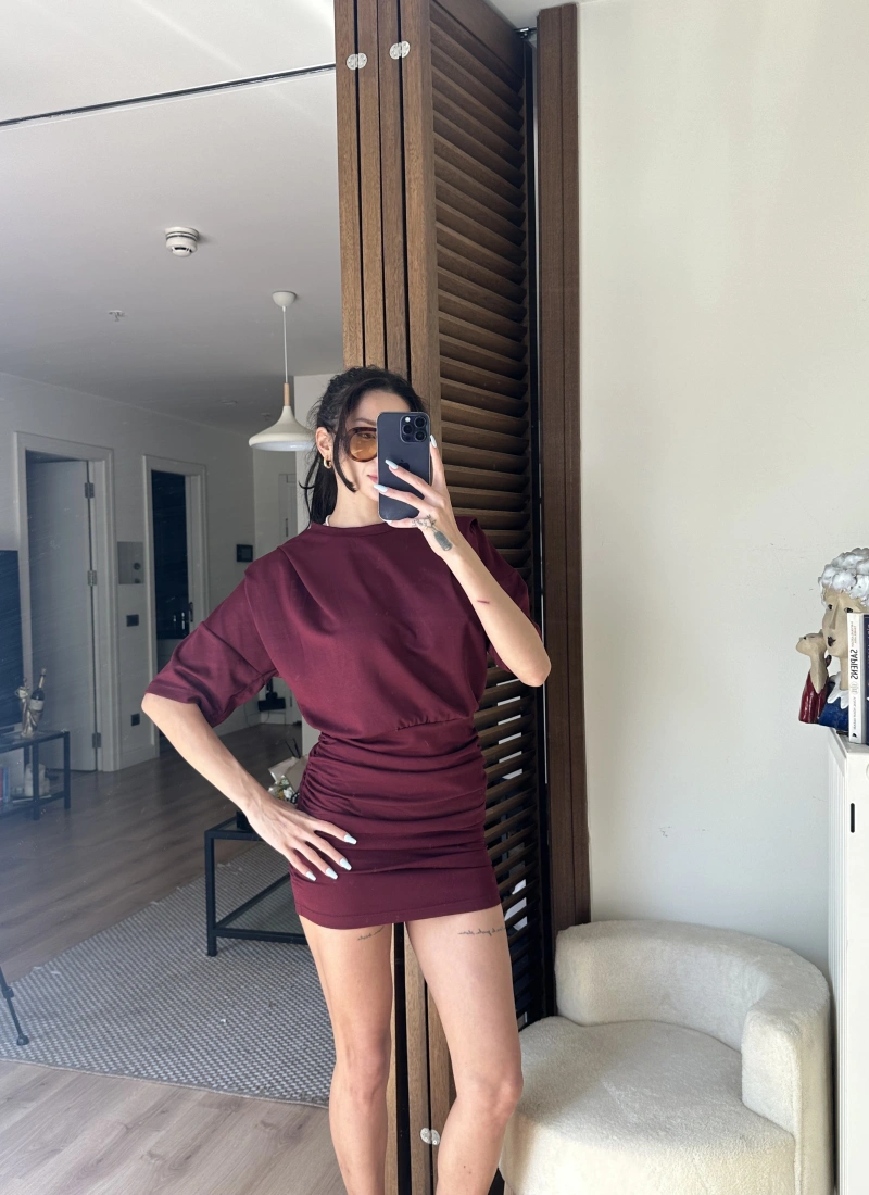 Avena Drape Detaylı Elbise Bordo