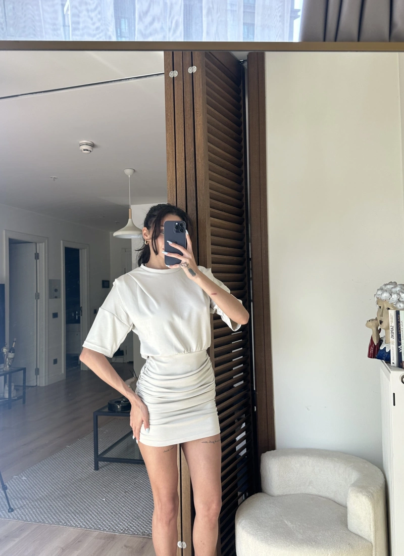 Avena Drape Detaylı Elbise Krem