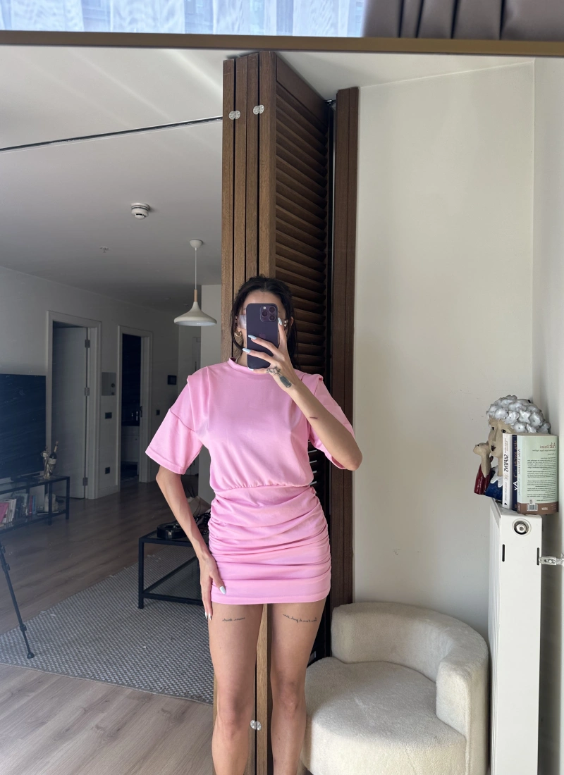 Avena Drape Detaylı Elbise Pudra