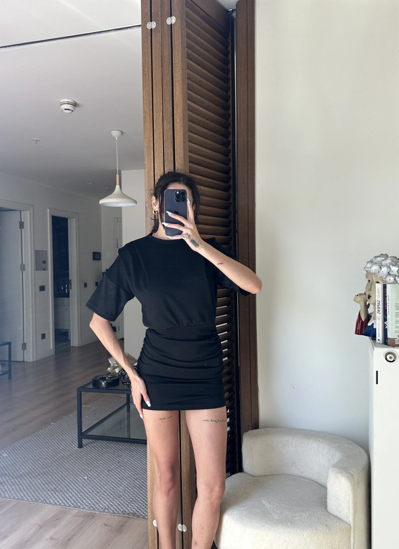 Avena Drape Detaylı Elbise Siyah