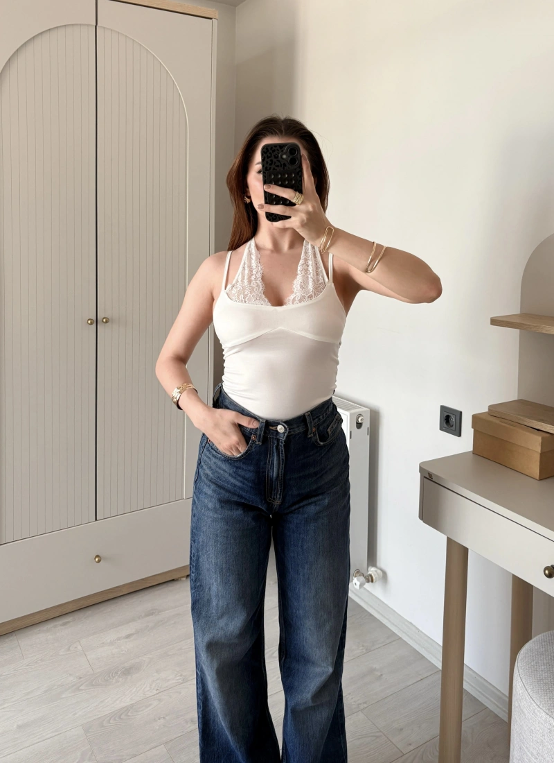 Beyaz Nancy Dantel Kombineli Bodysuit