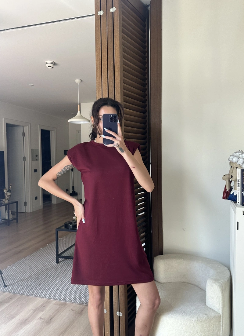 Daisy Vatkalı Elbise Bordo