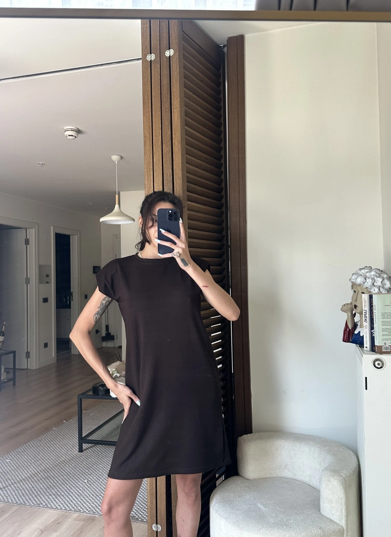 Daisy Vatkalı Elbise Kahverengi
