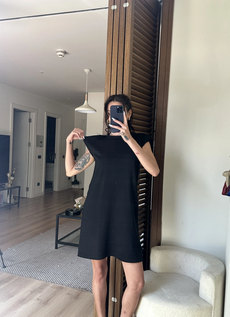 Daisy Vatkalı Elbise Siyah