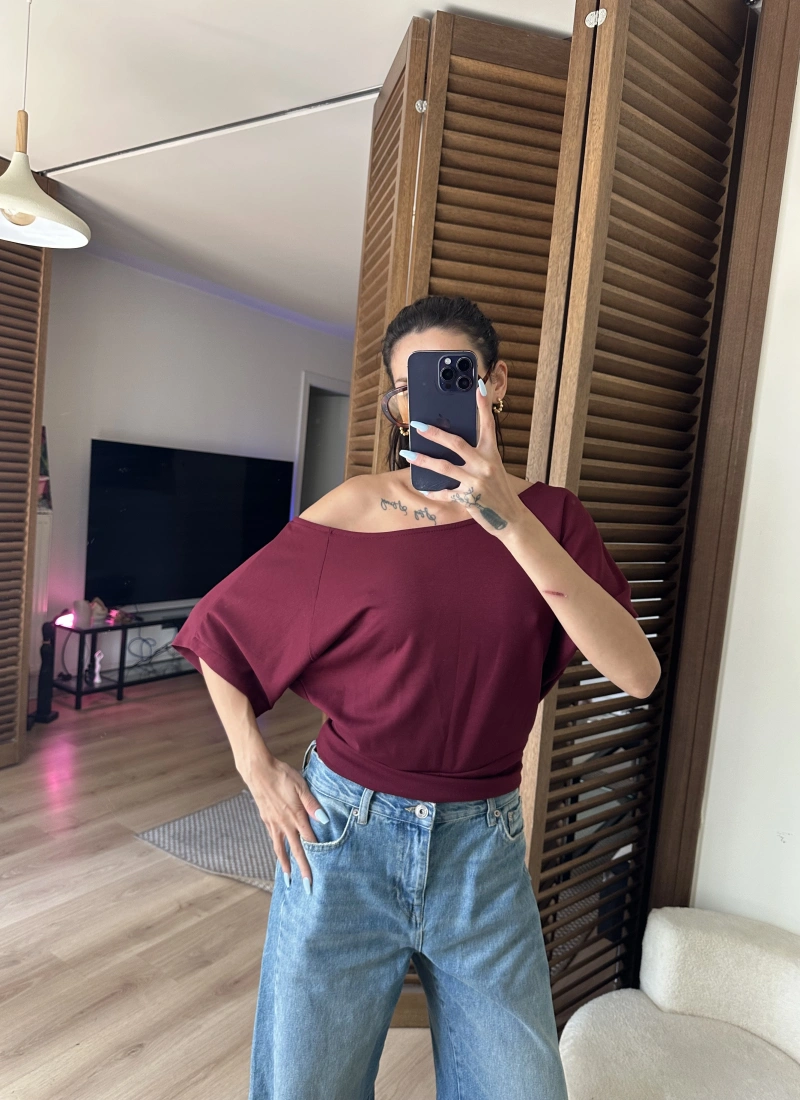 Mila Düşük Omuz Bluz Bordo