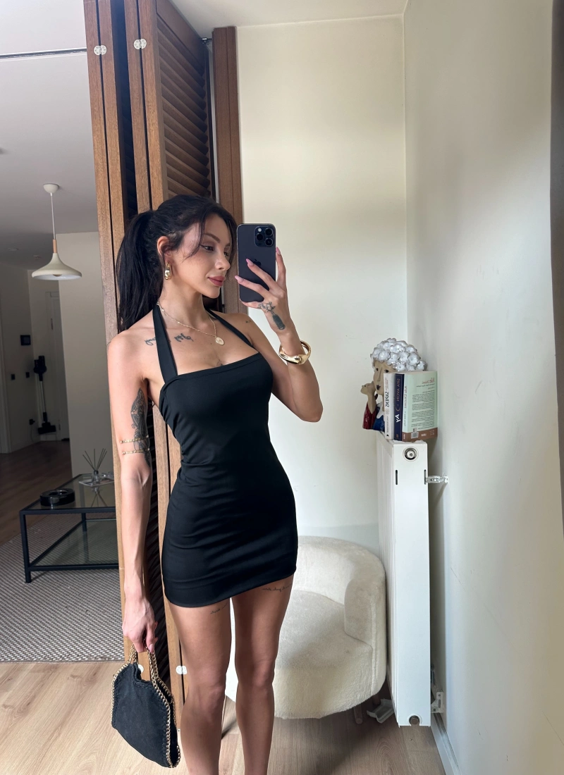 Noir Halter Yaka Mini Elbise