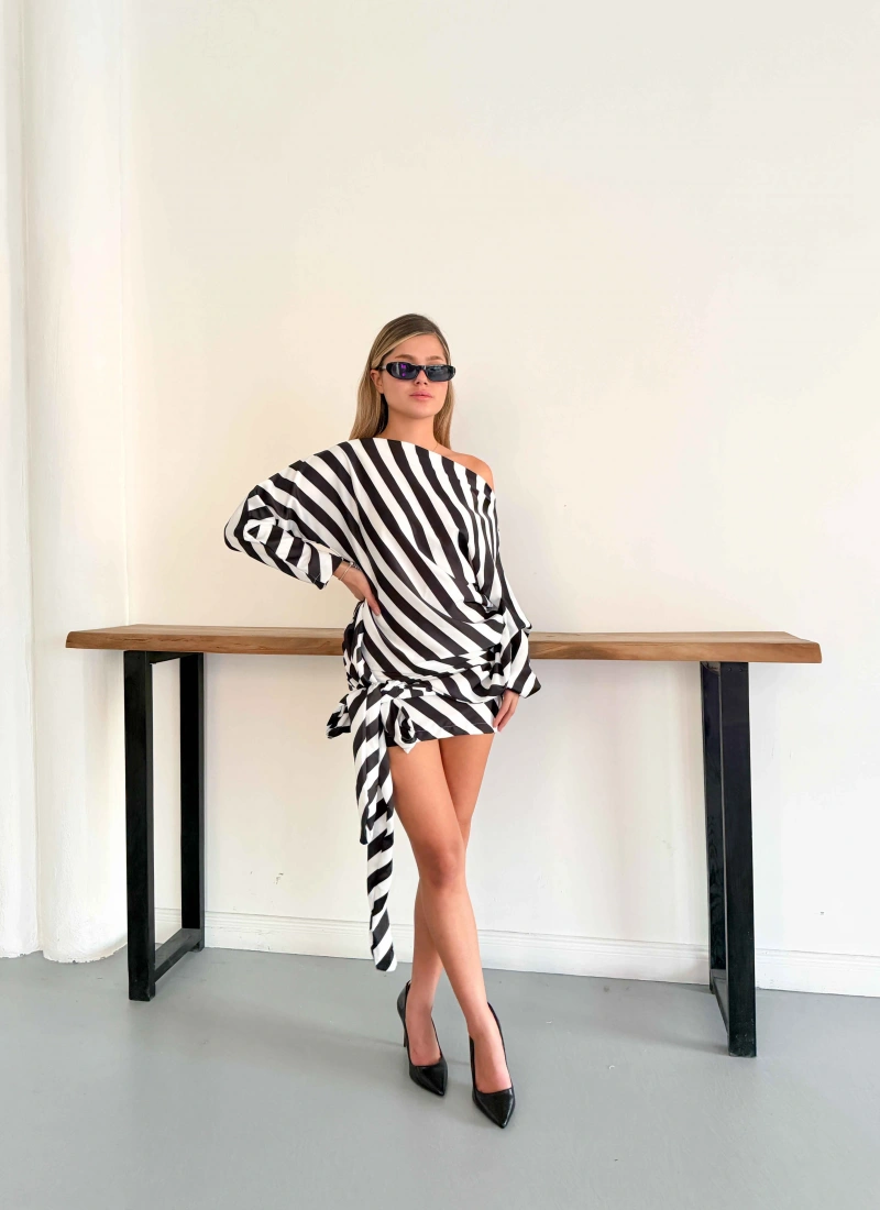 Zebra Desen Saten Elbise