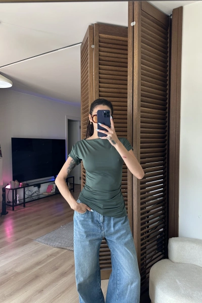 Asimetrik Kesim Tek Omuz Bluz Yeşil