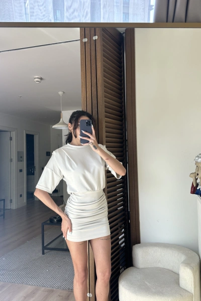 Avena Drape Detaylı Elbise Krem