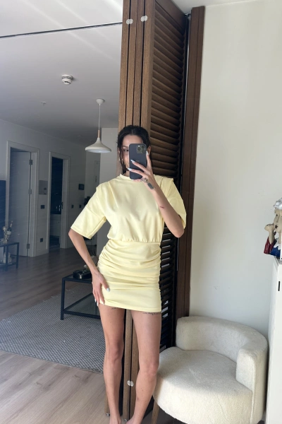 Avena Drape Detaylı Elbise Sarı