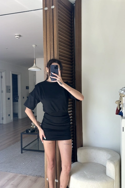 Avena Drape Detaylı Elbise Siyah