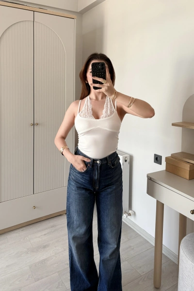 Beyaz Nancy Dantel Kombineli Bodysuit