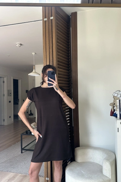 Daisy Vatkalı Elbise Kahverengi