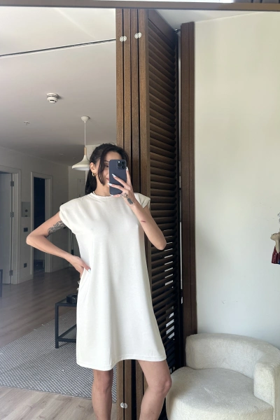 Daisy Vatkalı Elbise Krem