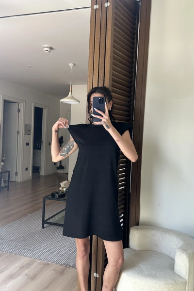 Daisy Vatkalı Elbise Siyah