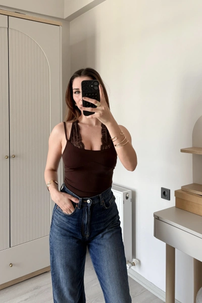 Kahve Nancy Dantel Kombineli Bodysuit