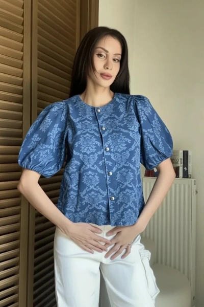 Marielle Balon Kol Denim Bluz