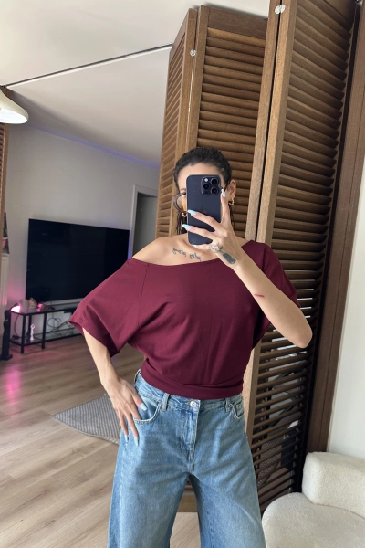 Mila Düşük Omuz Bluz Bordo