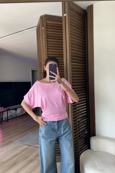 Mila Düşük Omuz Bluz Pudra