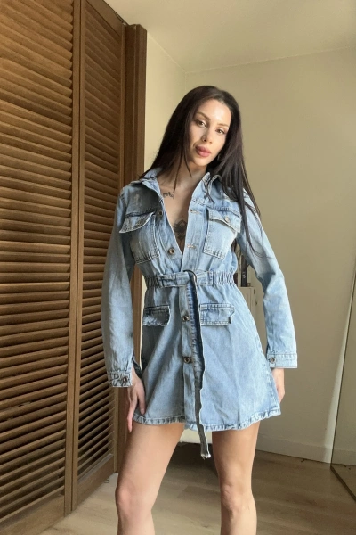 Nola Denim Elbise Açık Mavi