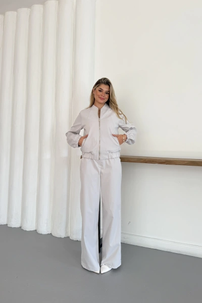 Paraşüt Kumaş Bomber Ceket-Pantolon Takım Gri