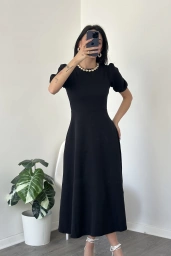 Lara Siyah Balon Kol Elbise