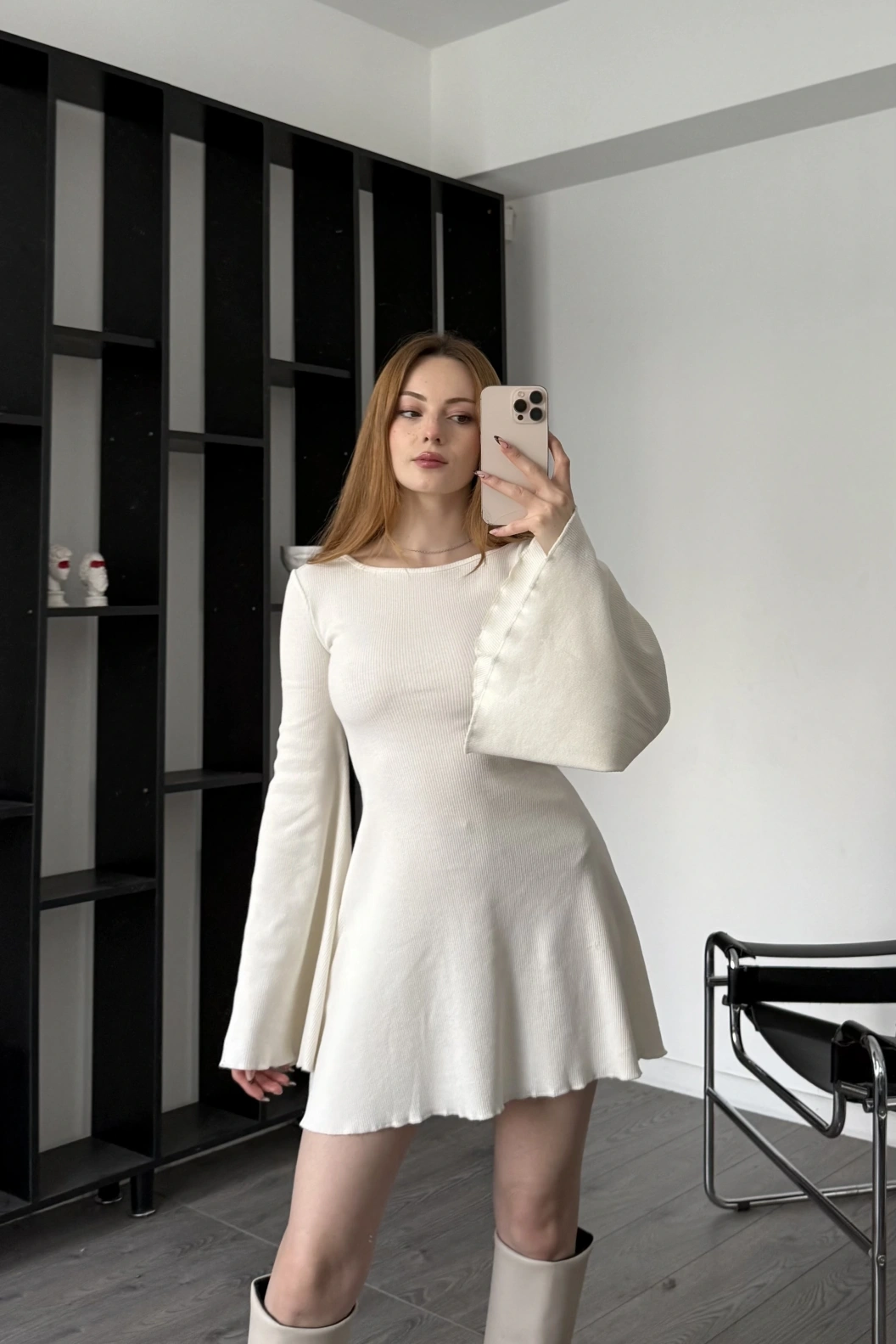 Ekru Jiex Bağcık Sırtlı Volan Elbise